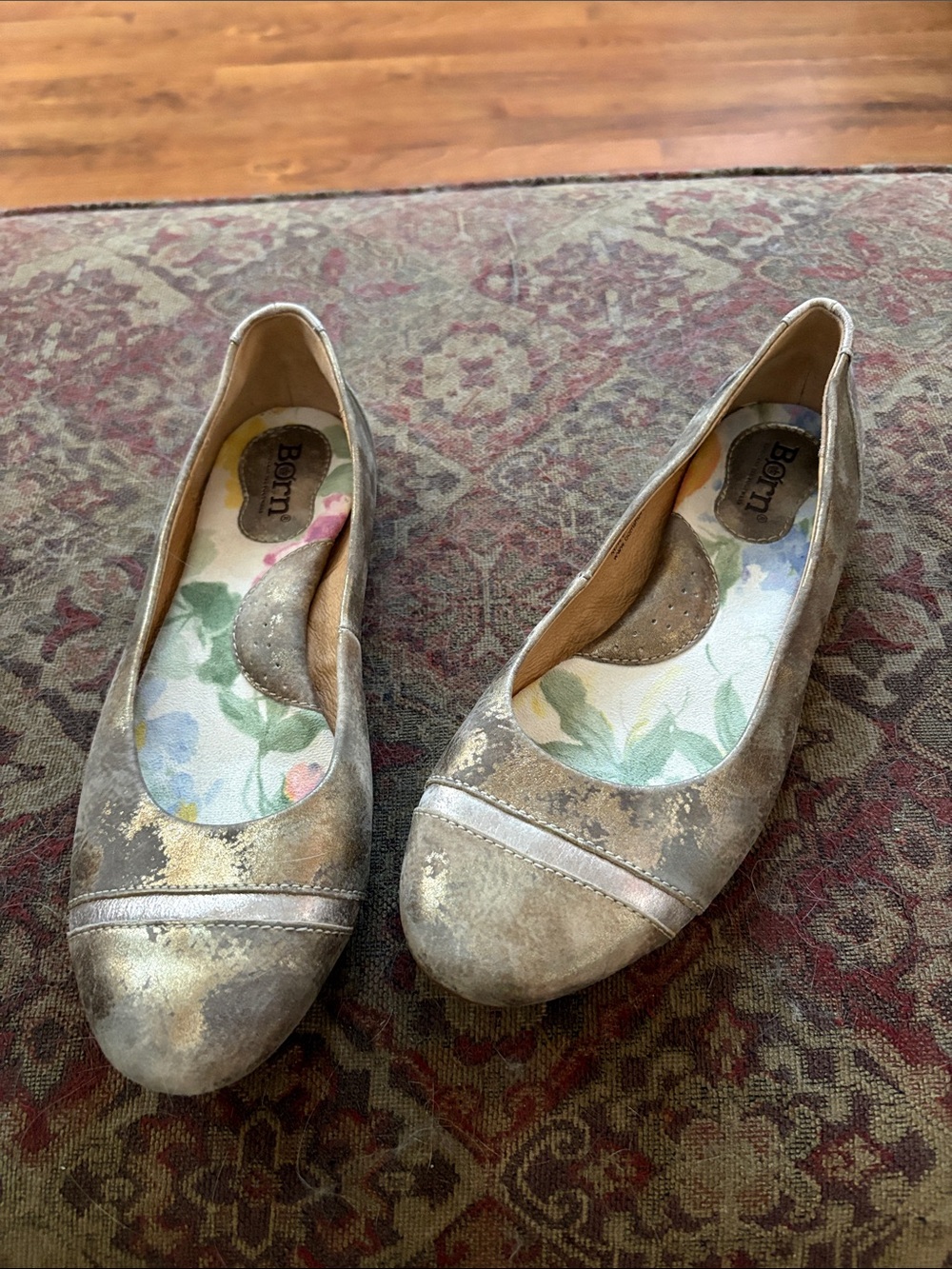 Born Metallic Taupe and Gold Ballet Flats